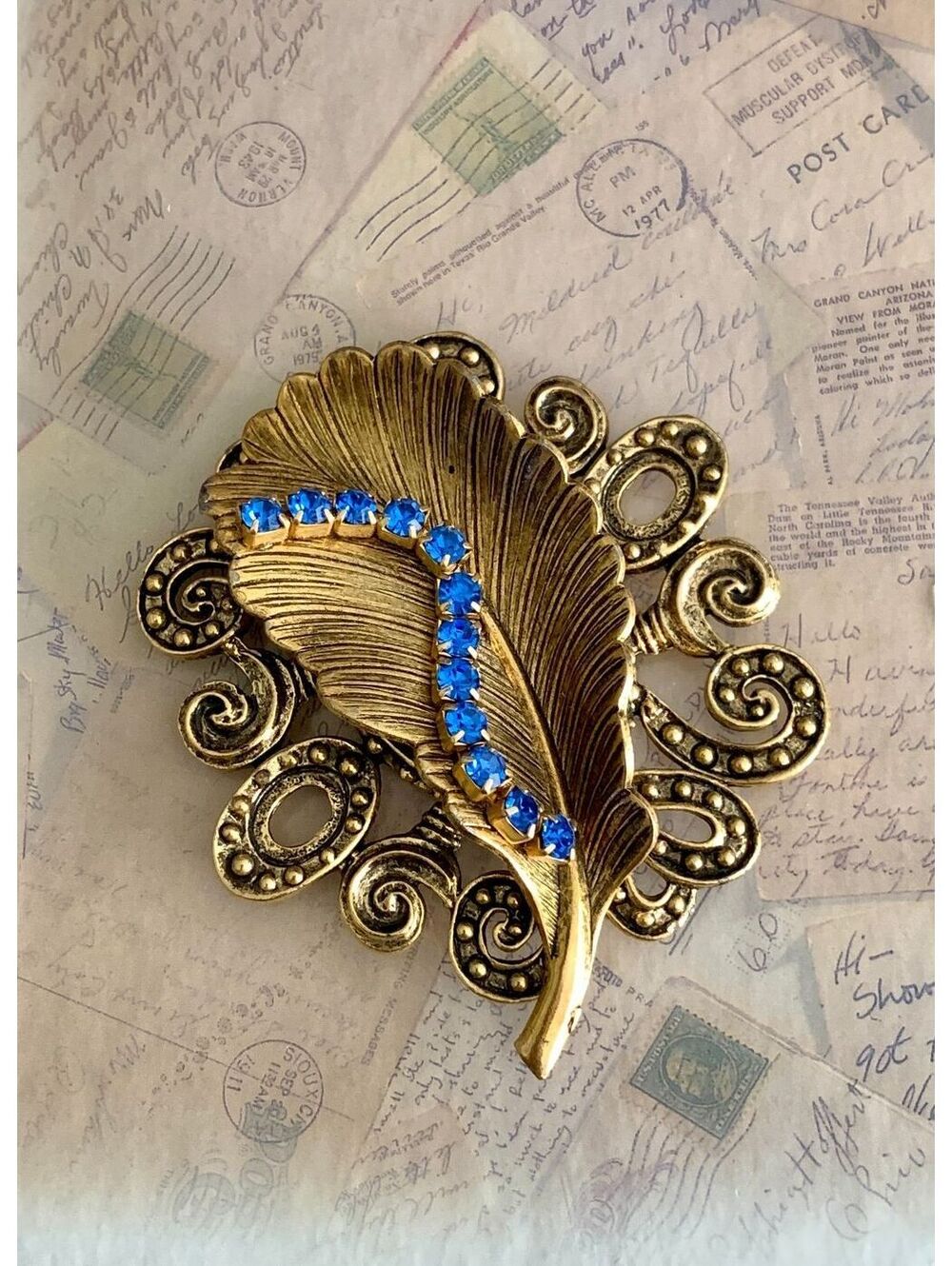 Handmade Magnet Brooch with Swarovski Crystals Elegant Gold-Tone Leaf Brooch